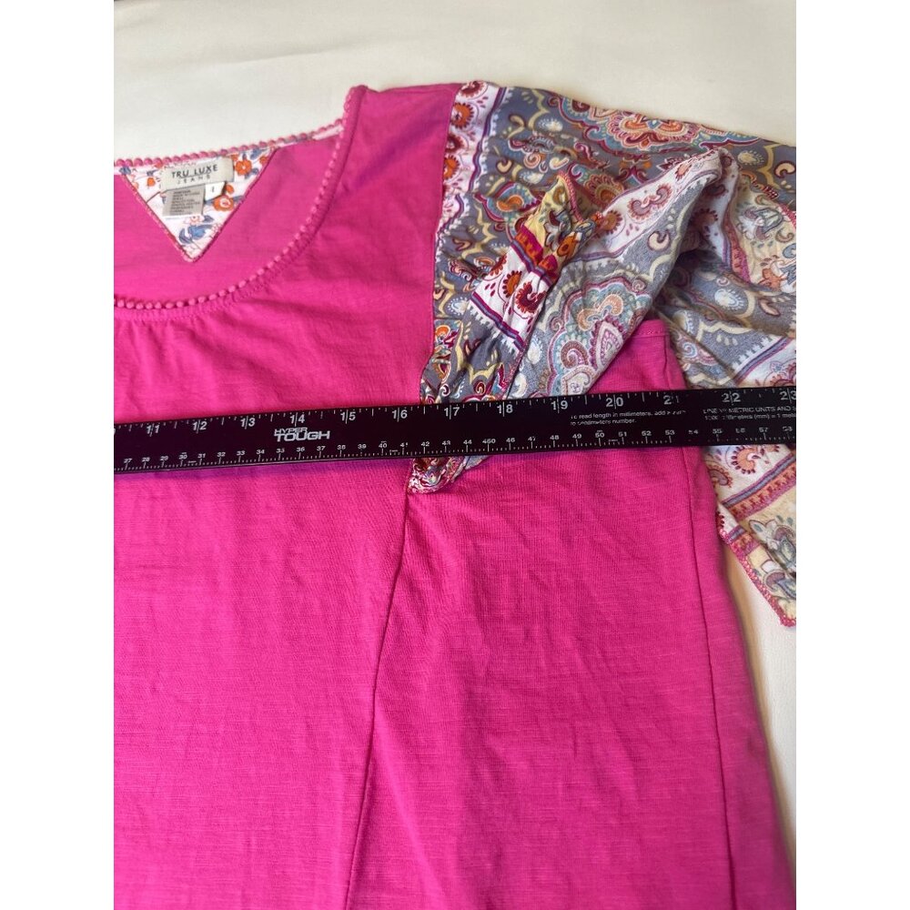 Tru Luxe Jeans Pink Paisley Sleeve Boho Tunic Top L - Picture 6 of 7